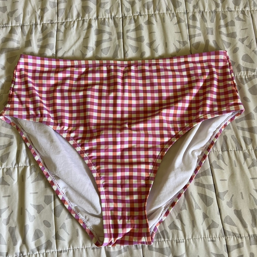 Kona Sol Pink and White Checkered Bikini Bottom